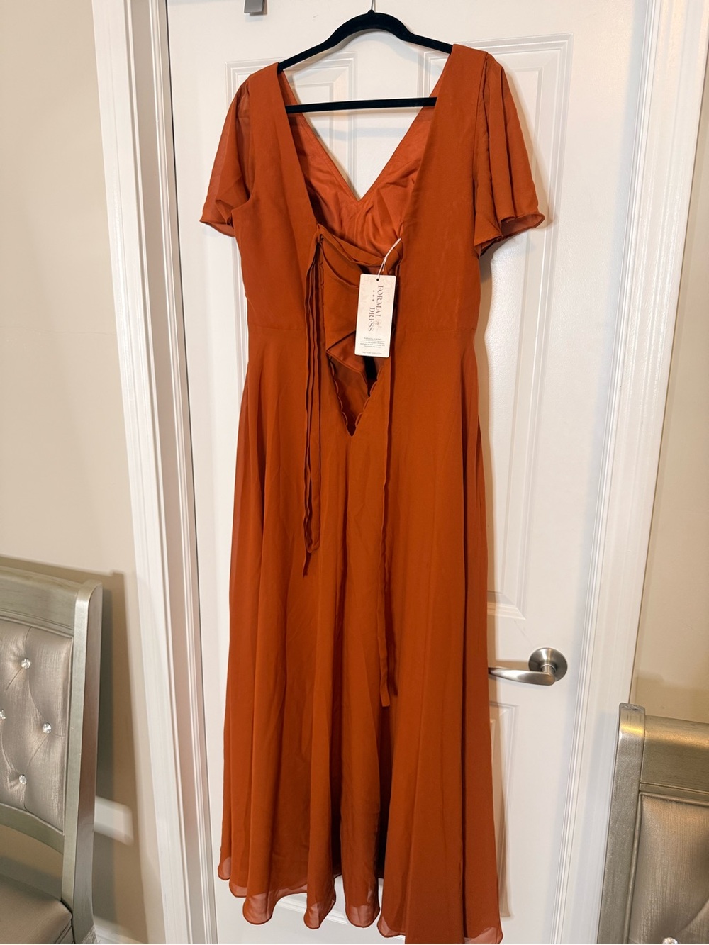Rust Orange V-Neck Ruffle Maxi Dress - Picture 2 of 2